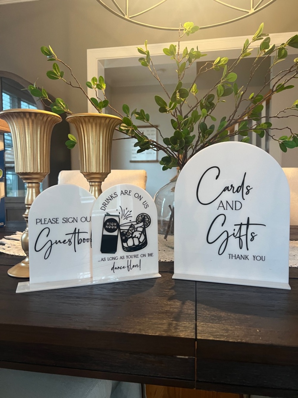 White Acrylic Wedding Sign Set - Cards, Guestbook, Drinks